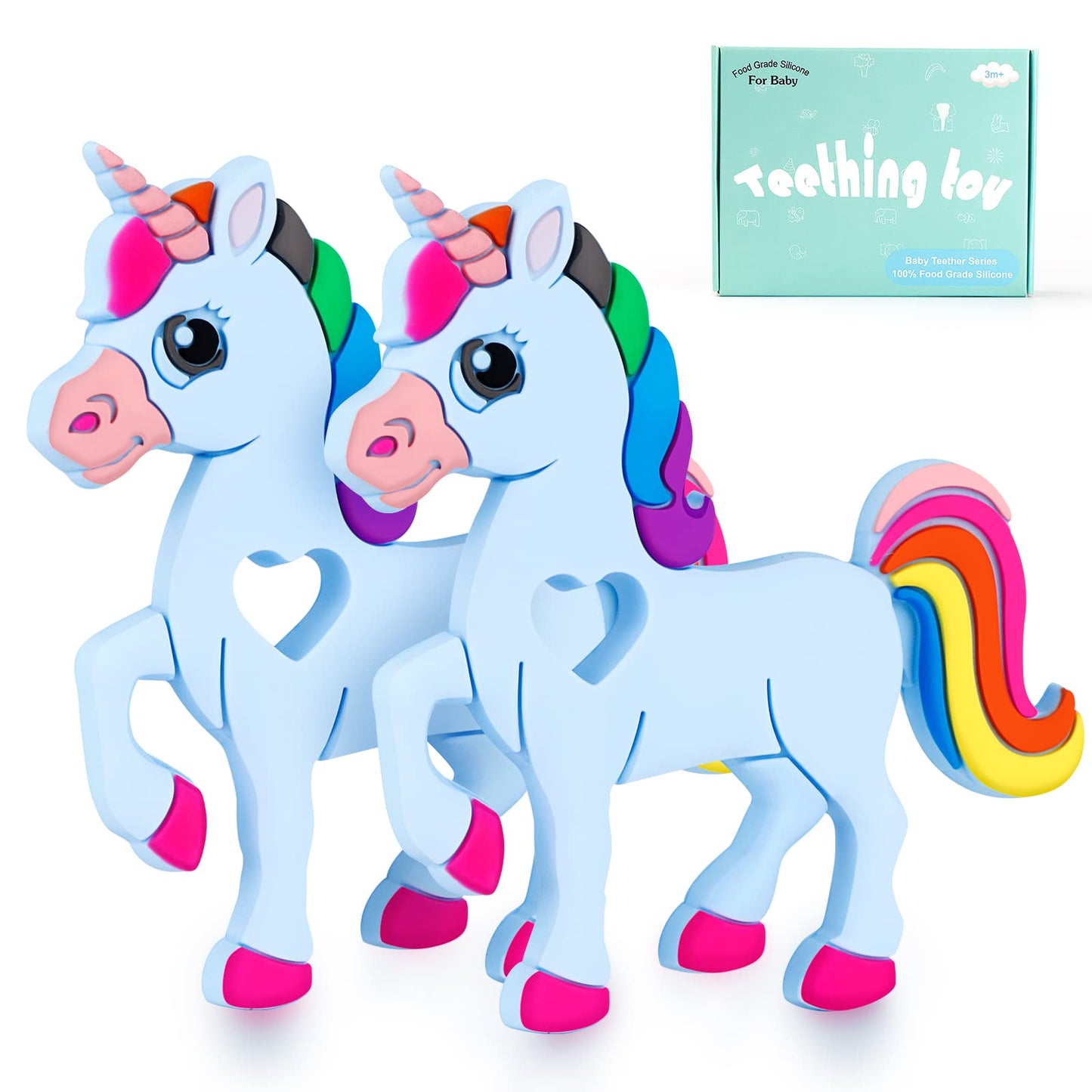 Silicone Unicorn Baby Teething Toy – 2 Pack (Blue)